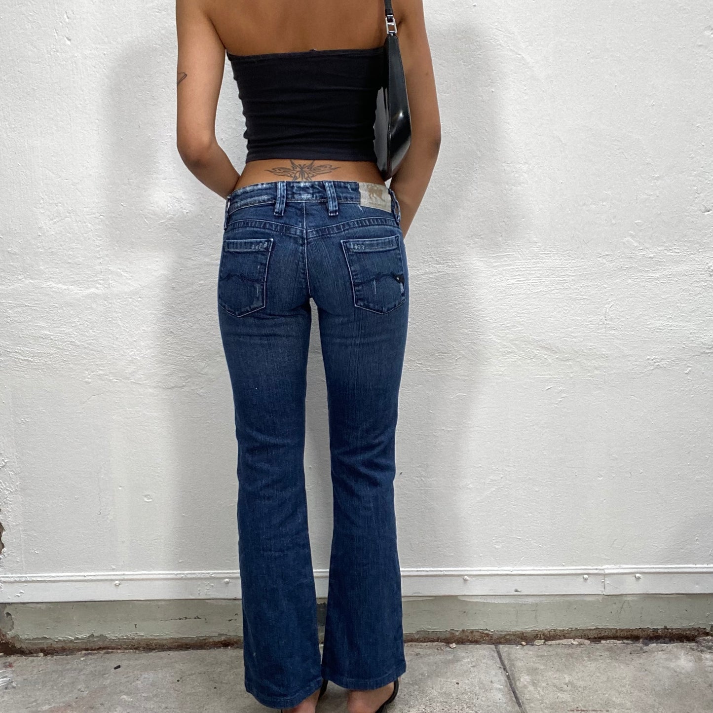 Vintage 2000's City Girl Dark Wash Straight Leg Jeans with Silver and Black Stud Detail (S)