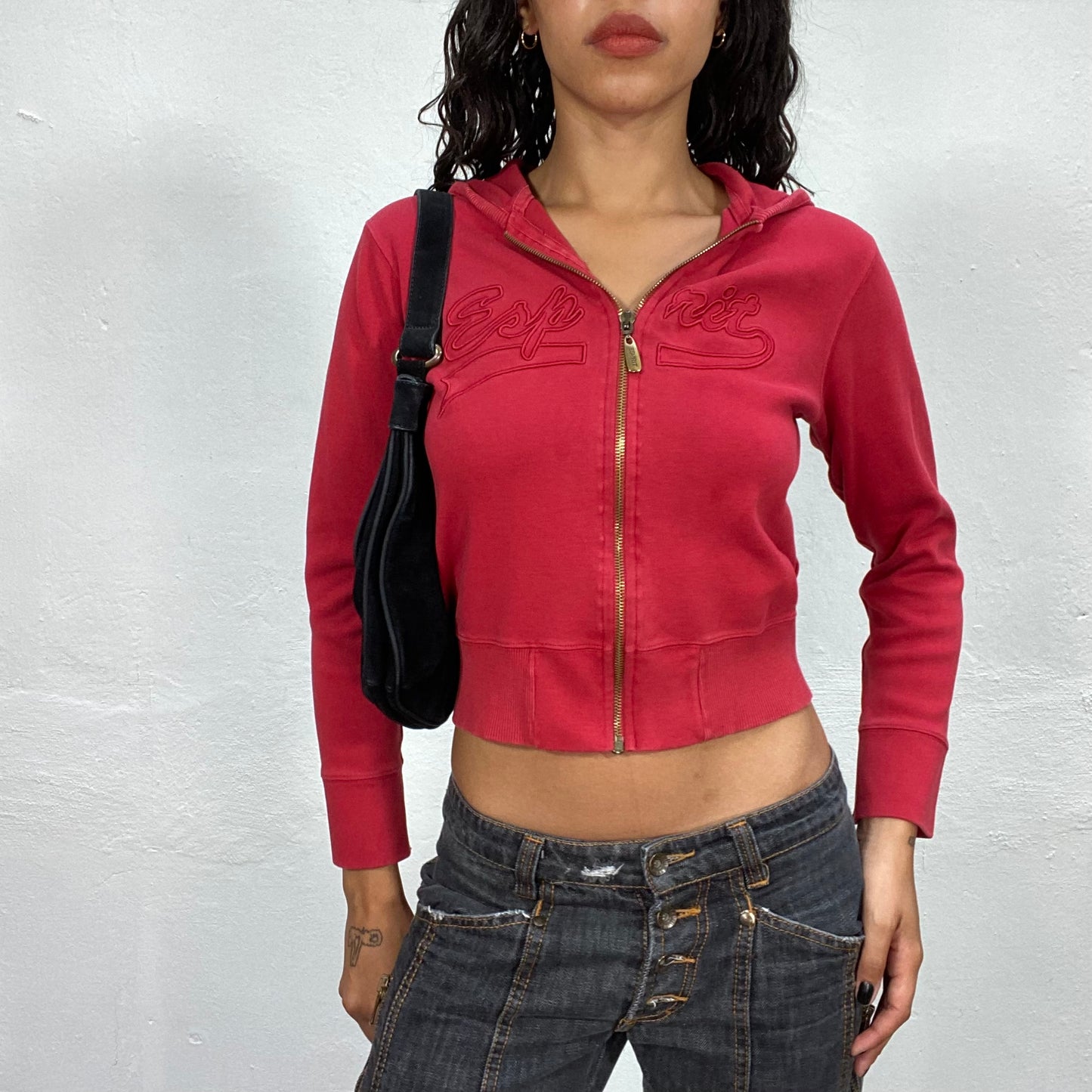 Vintage 2000's Esprit Red Zip Up Sweater with Logo Embroidery (XS)