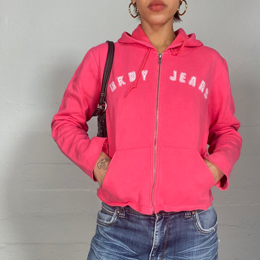 Vintage 2000's DKNY Pink Zip Up jacket with White "DKNY Jeans" Print (M)