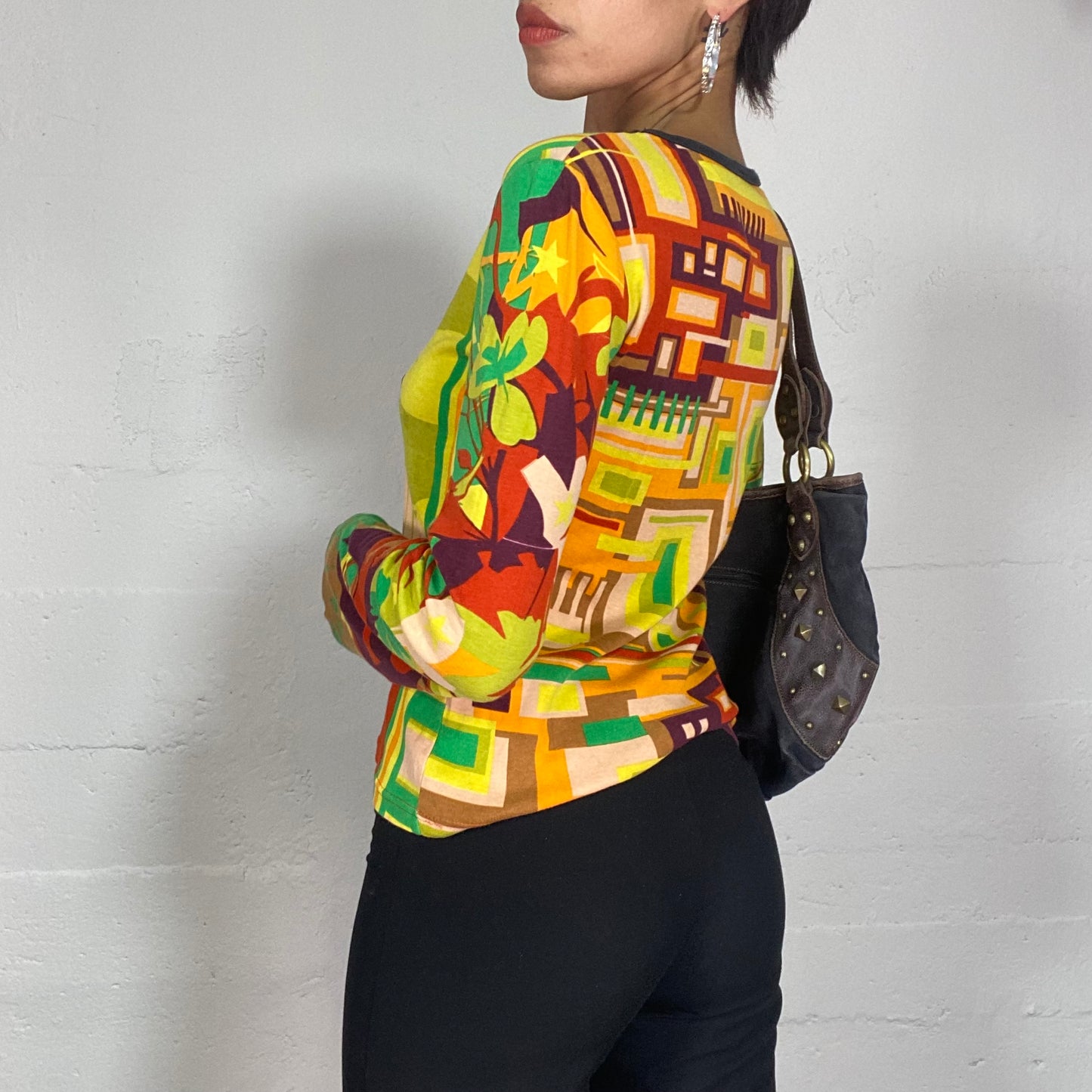 Vintage 90's Psychedelic Longsleeve Top with Woman Portrait Print (S/M)