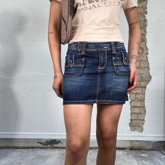 Vintage 2000's Summer Denim Mini Skirt with Pocket Details (S)