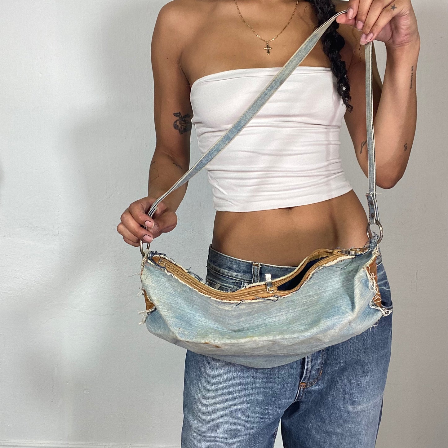 Vintage 2000's Sleaze Jeans Shoulder Bag with Deconstructed Finish
