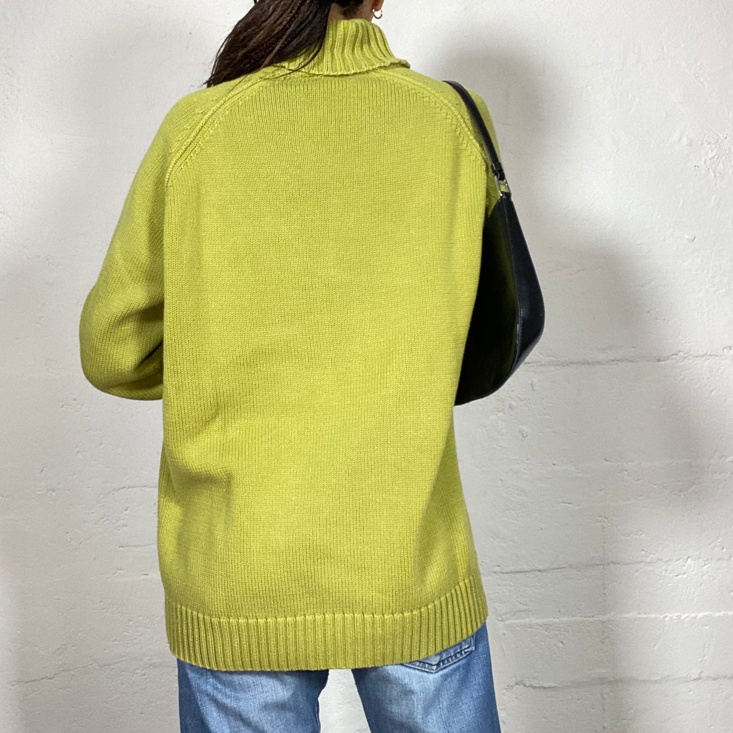 Vintage 90's Winter Lime Green Turtlenck Pullover with Oversize Fit (L)