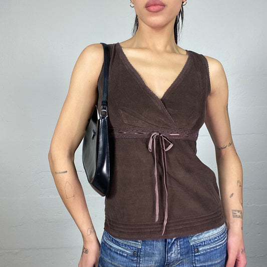 Vintage 2000's Fairy Brown Wrapped Corduroy Top (S)