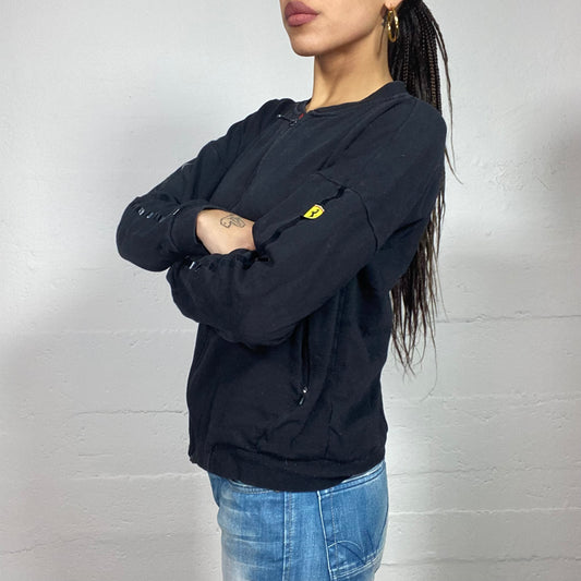 Vintage 2000's Ferrari Sporty Black Zip Up Sweater with Black Trim Detail (M)