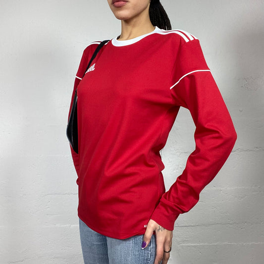 Vintage 2000's Adidas Sporty Red Sweater with White Brand Triple Trim Detail (S/M)