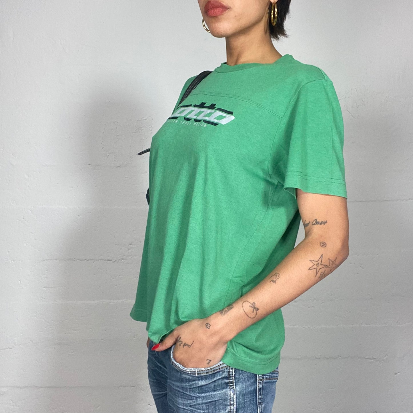 Vintage 90's Lotto Sporty Green Oversized Tee with Brand Print (L)