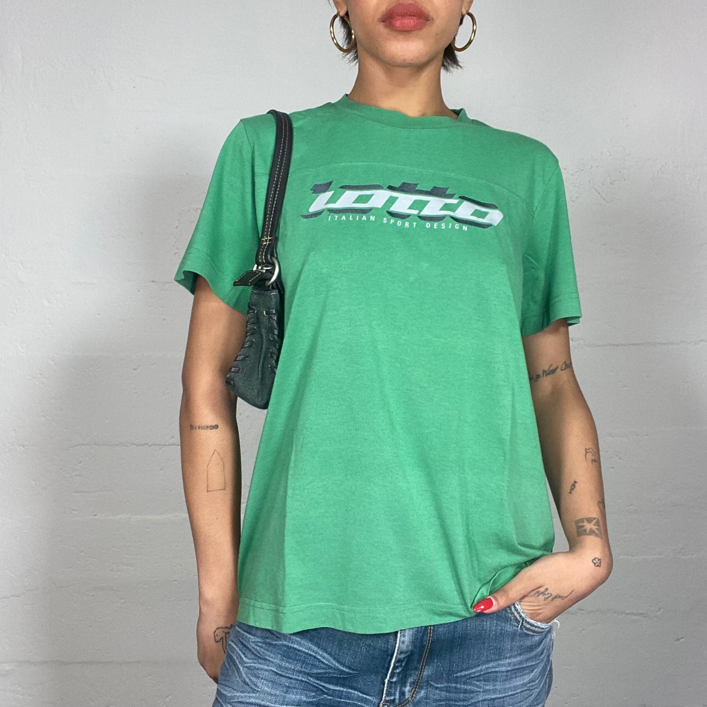 Vintage 90's Lotto Sporty Green Oversized Tee with Brand Print (L)