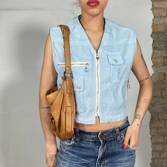 Vintage 90's Streetstyle Light Blue Vest with White Stitching (M)