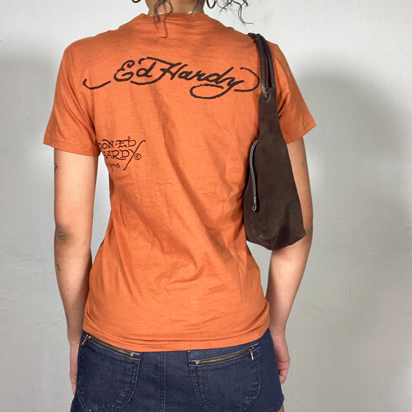 Vintage 2000's Ed Hardy Vibrant Orange Tee with Fierce Tiger Graphic (S)