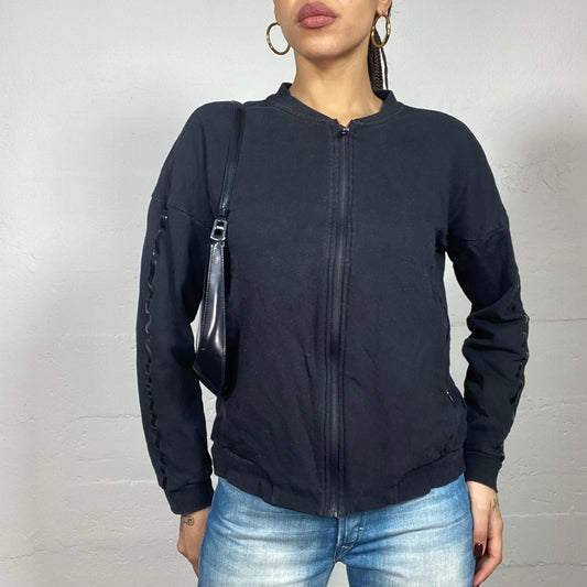 Vintage 2000's Ferrari Sporty Black Zip Up Sweater with Black Trim Detail (M)