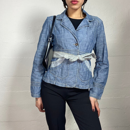 Vintage 2000's Archive Washed Denim Jacket with Side Lace Up Detail (M)