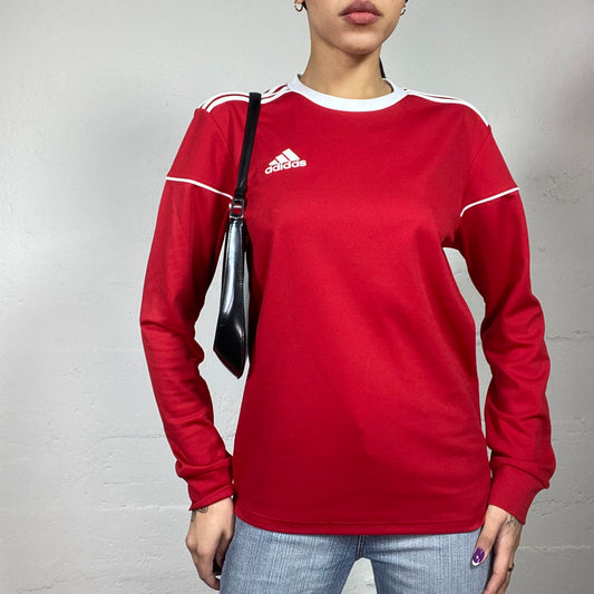 Vintage 2000's Adidas Sporty Red Sweater with White Brand Triple Trim Detail (S/M)