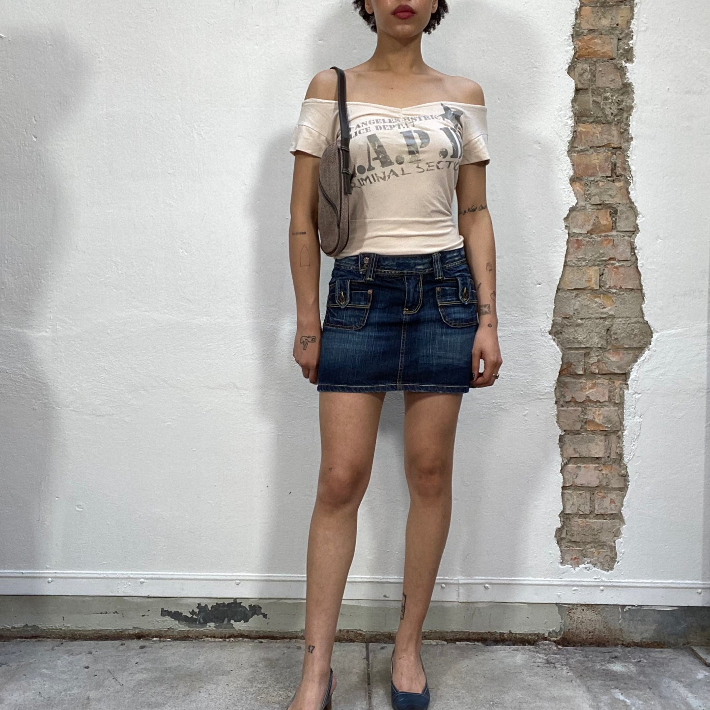 Vintage 2000's Summer Denim Mini Skirt with Pocket Details (S)