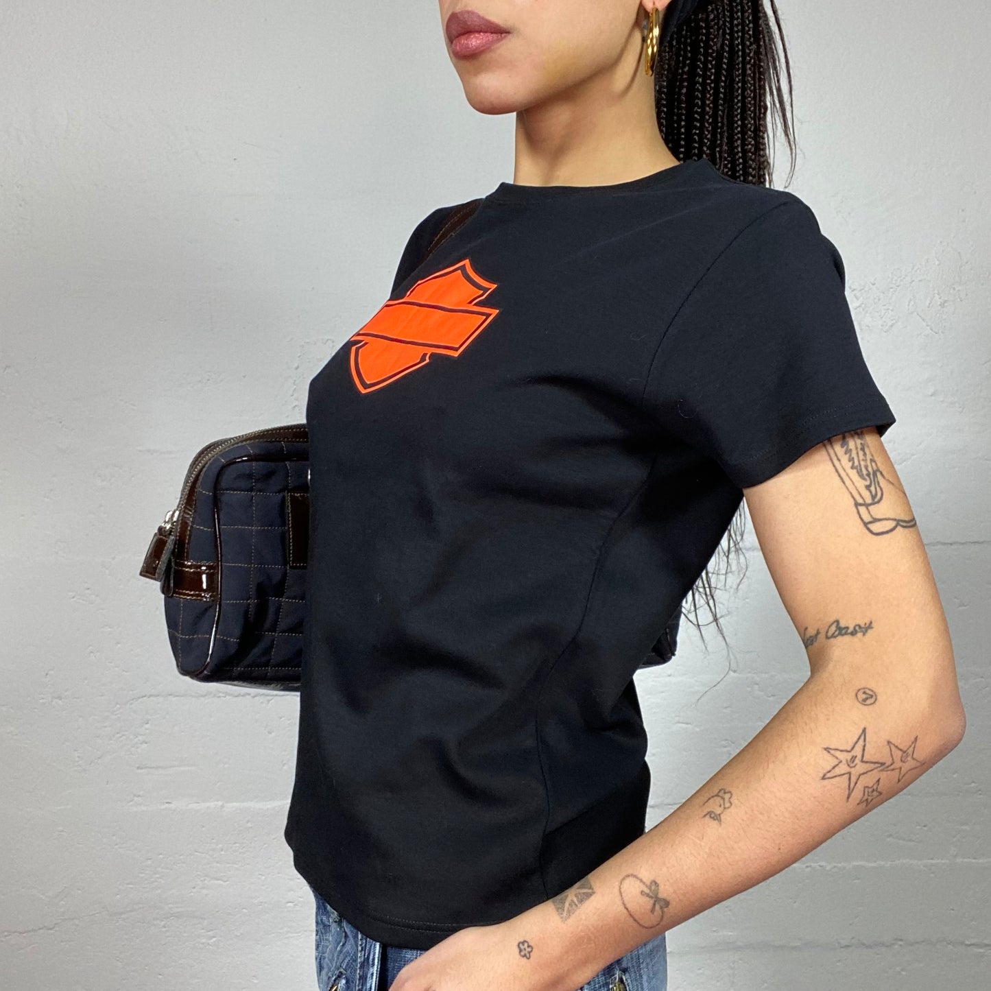 Vintage 2000's Harley Davidson Sleaze Black Oversized Tee with Orange Print (M/L)