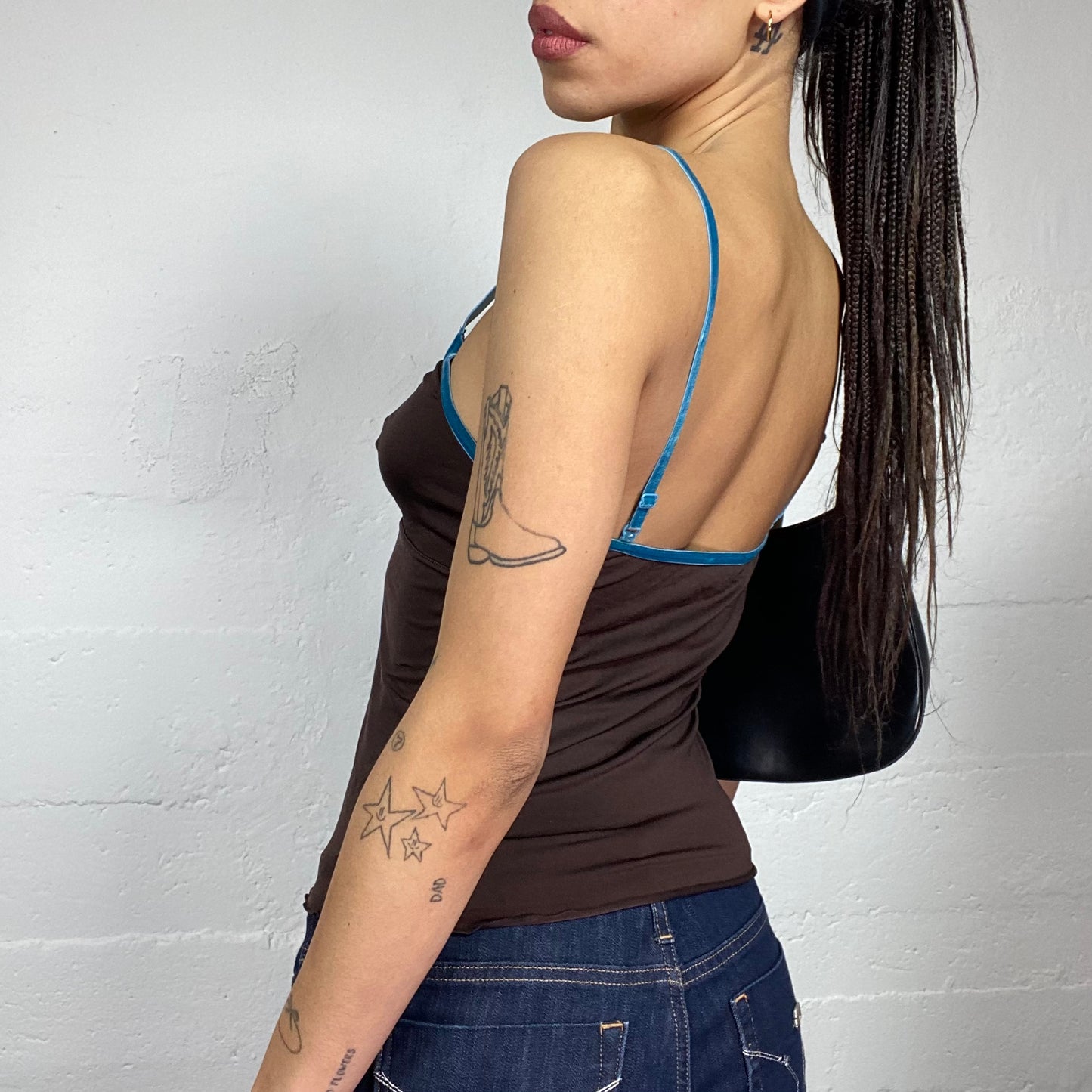 Vintage 2000's Downtown Girl Brown Cami Top with Blue Lining Detail (S)