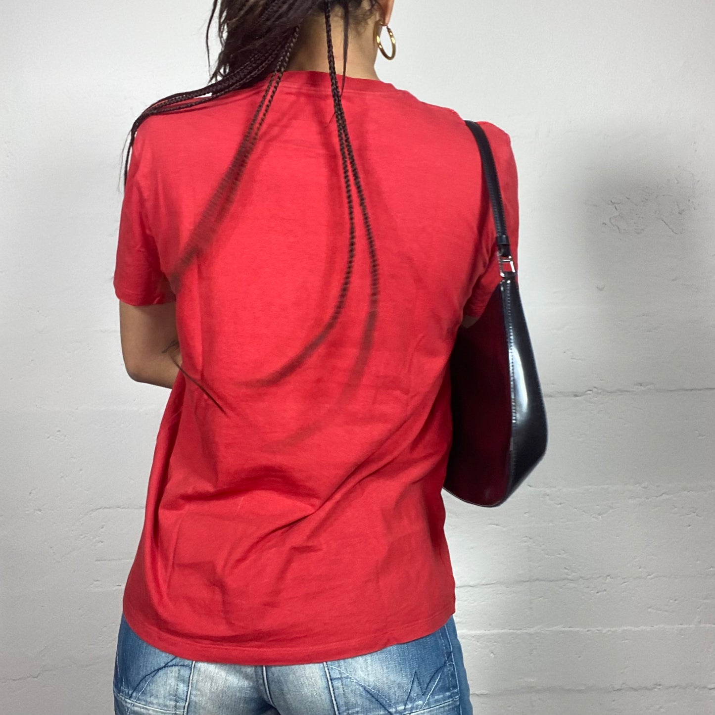 Vintage 2000's Ferrari Sporty Red Oversized Tee with Big Yellow Brand Logo Print (M)