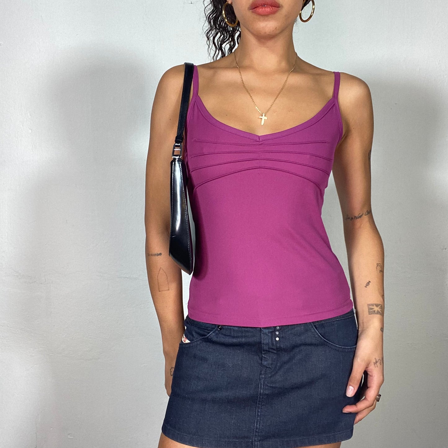 Vintage 90's Classic Purple V-Neck Top with Stitched Stripes  on the Chest (S)