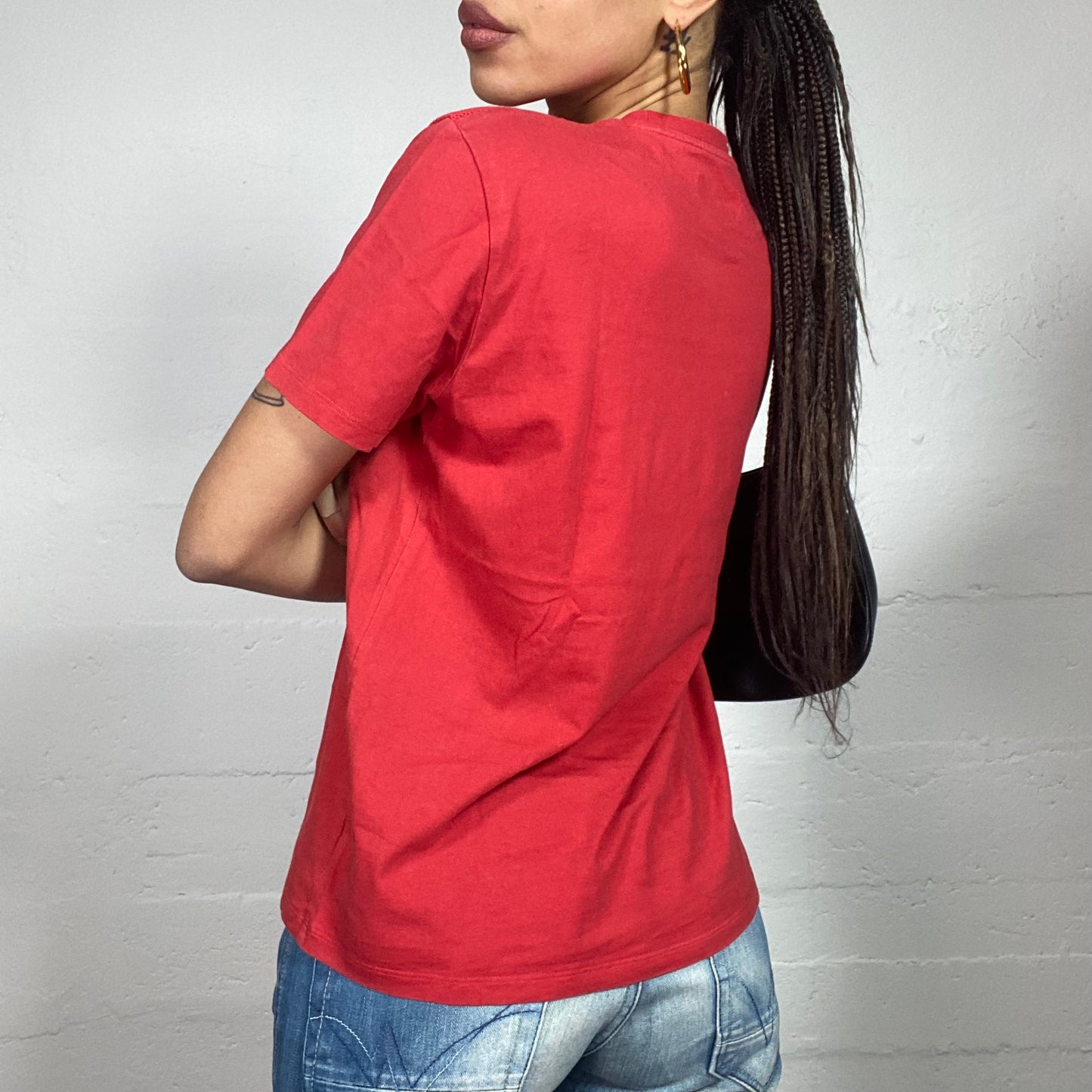 Vintage 2000's Ferrari Sporty Red Oversized Tee with Big Yellow Brand Logo Print (M)
