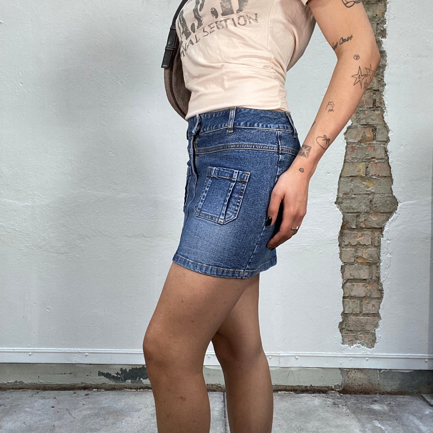 Vintage 2000's Classic Denim Summer Mini Skirt with Pockets Details (S)