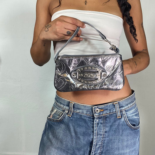 Vintage 2000's Clubwear Silver Bag with „XOXO“ Hardware Detail