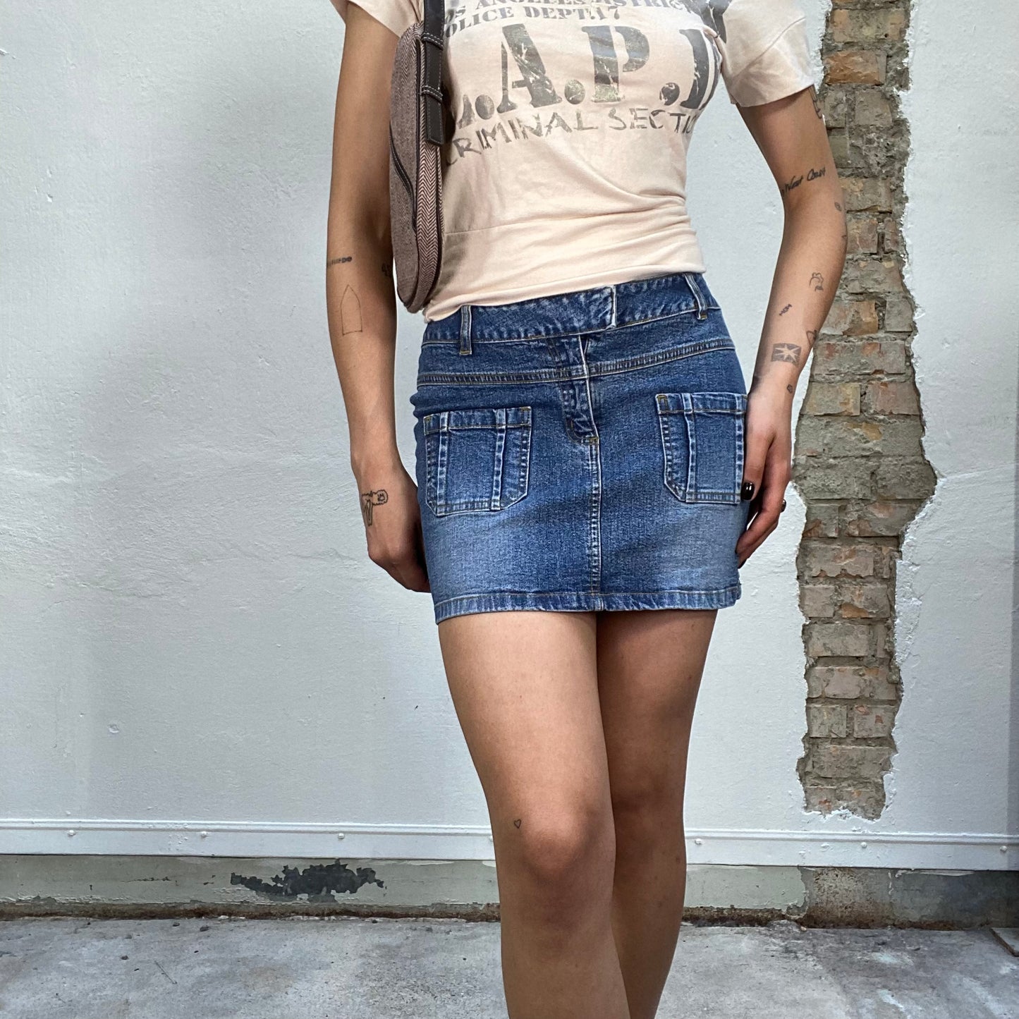 Vintage 2000's Classic Denim Summer Mini Skirt with Pockets Details (S)