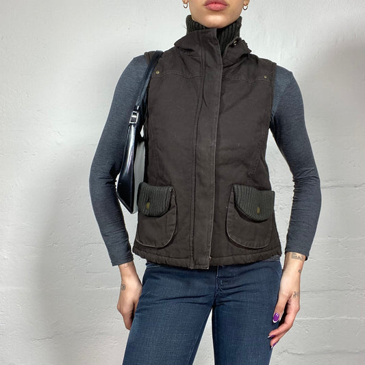 Vintage 2000's Fairy Brown Vest with Knitted Turtleneck and Pockets Detail (S)