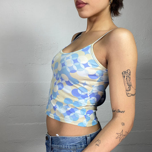 Vintage 90's Downtown Girl Funky Blue Top with Wavy Print (S)