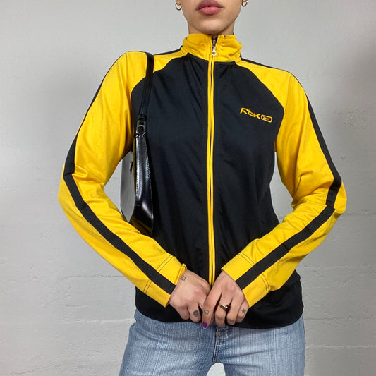 Vintage 90's Reebok Sporty Girl Black and Yellow Zip Up Jacket (M)