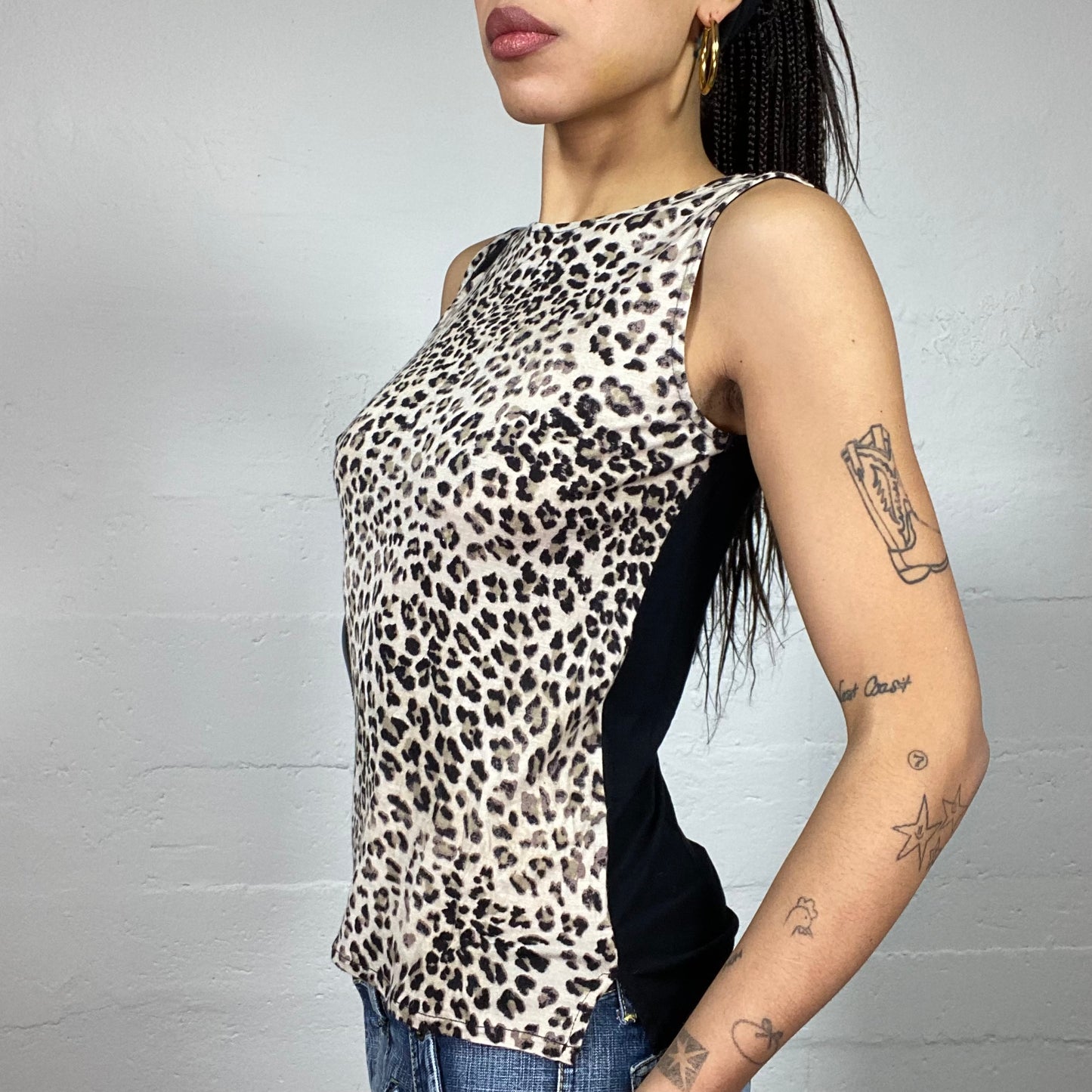 Vintage 90's The Nanny Beige Top with Cheetah Print (M)