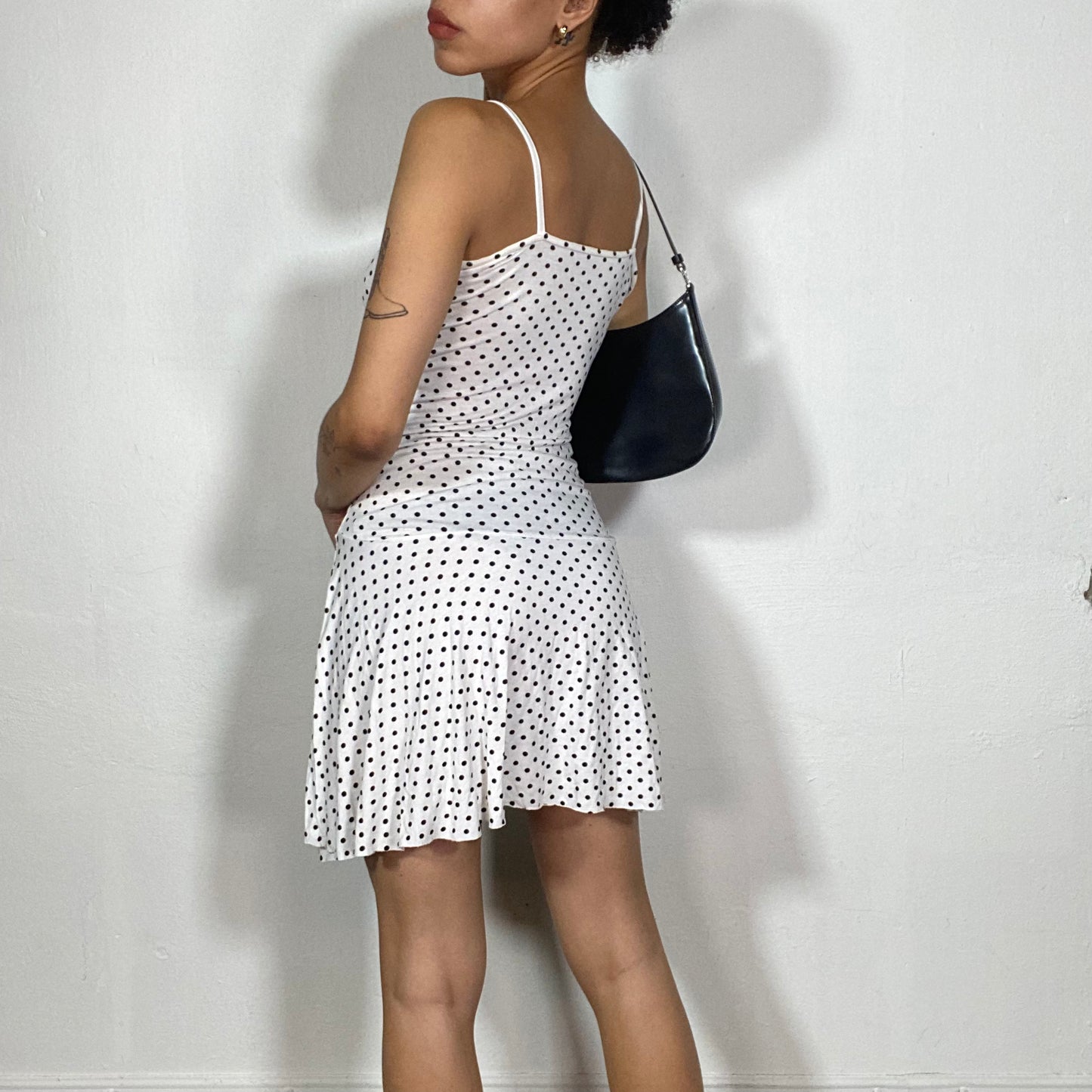 Vintage 2000's Funky White Polka Dot Mini Dress (S)