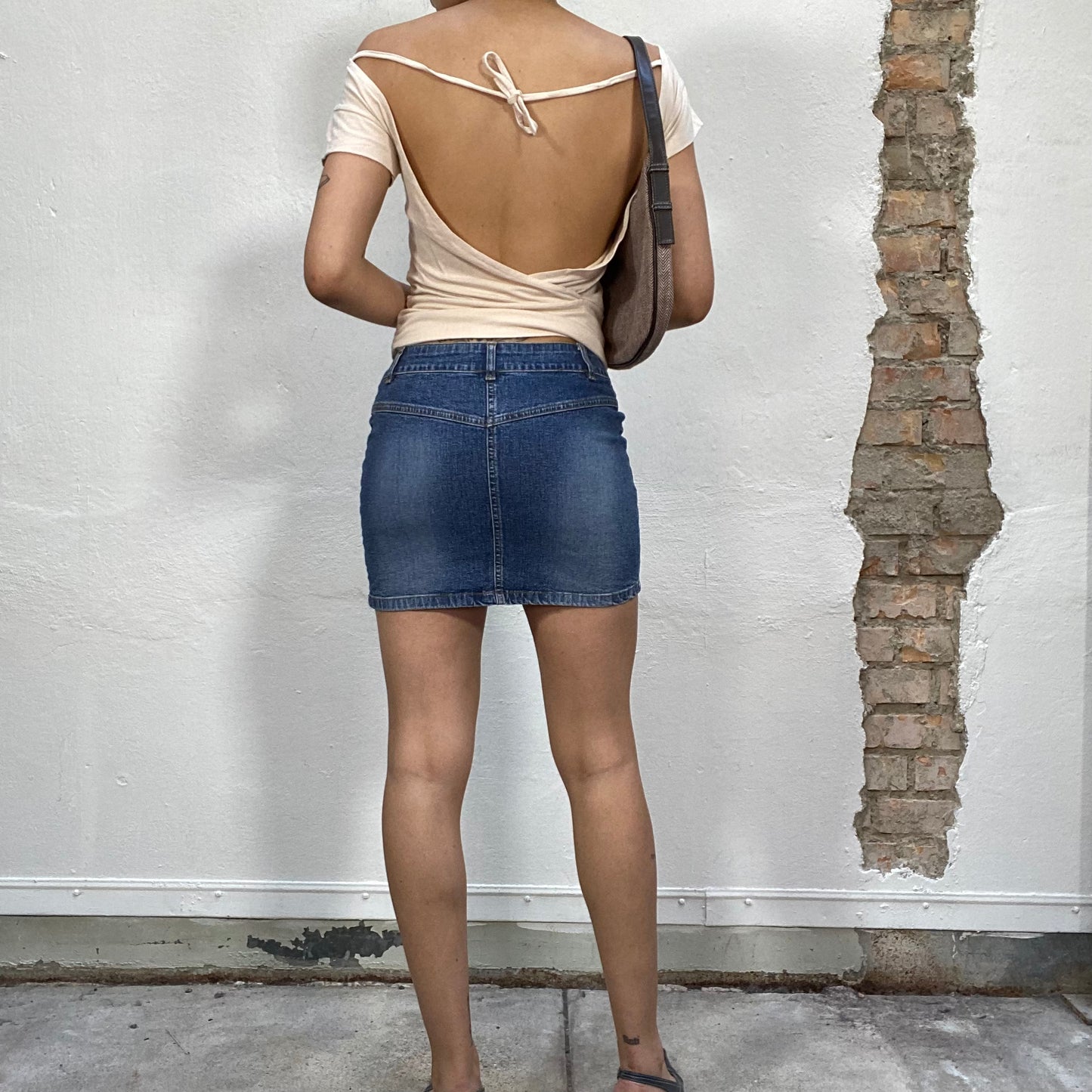 Vintage 2000's Classic Denim Summer Mini Skirt with Pockets Details (S)