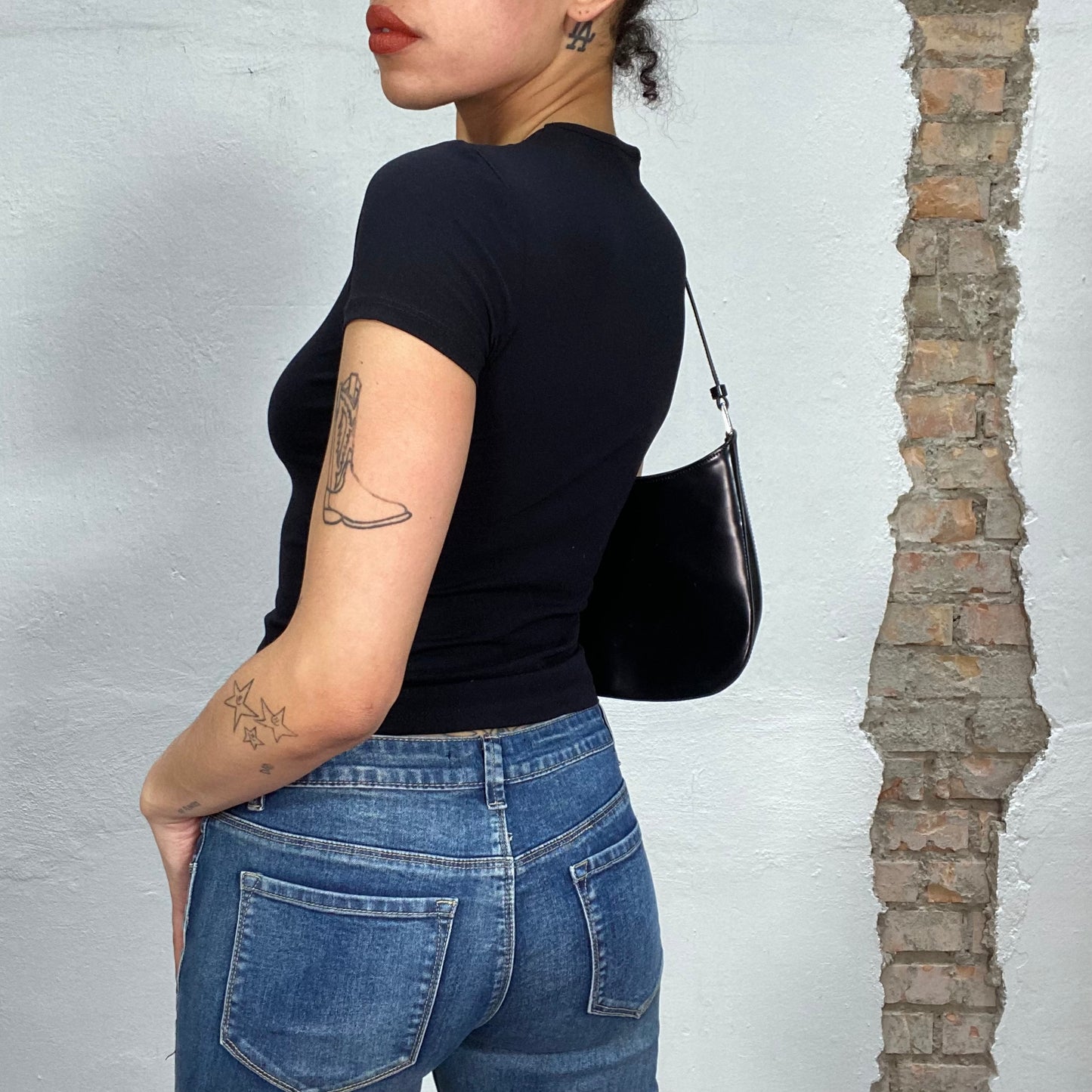 Vintage 2000's Morgan de Toi Black Baby Tee with 'Call me..' Print (S)