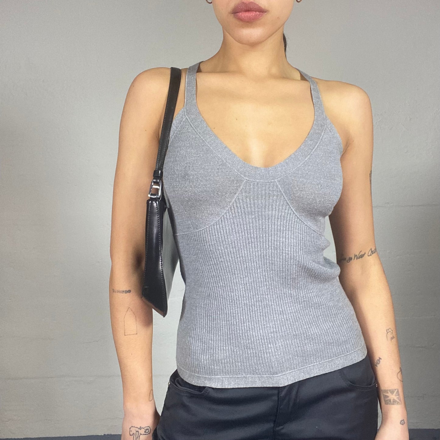 Vintage 90's Max Mara Office Girl Grey Ribbed Knit Top (S/M)