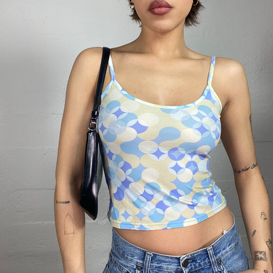 Vintage 90's Downtown Girl Funky Blue Top with Wavy Print (S)