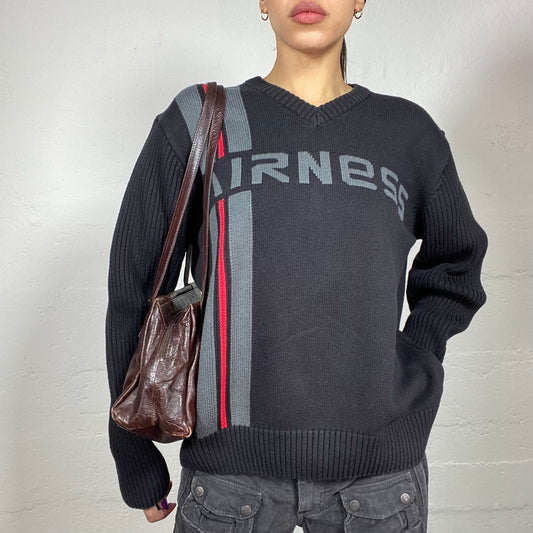 Vintage 90's Airness Joey Grey Knitted Oversize Pullover with Soft Grey Brand Print Detail (L)