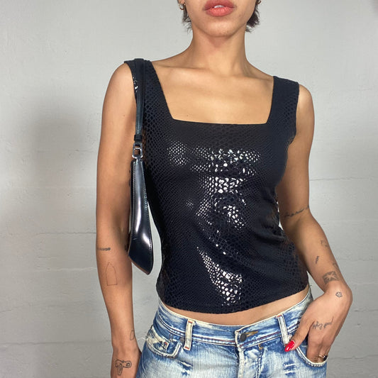 Vintage 2000's Clubwear Black Top with Vinyl Serpent Print (S)