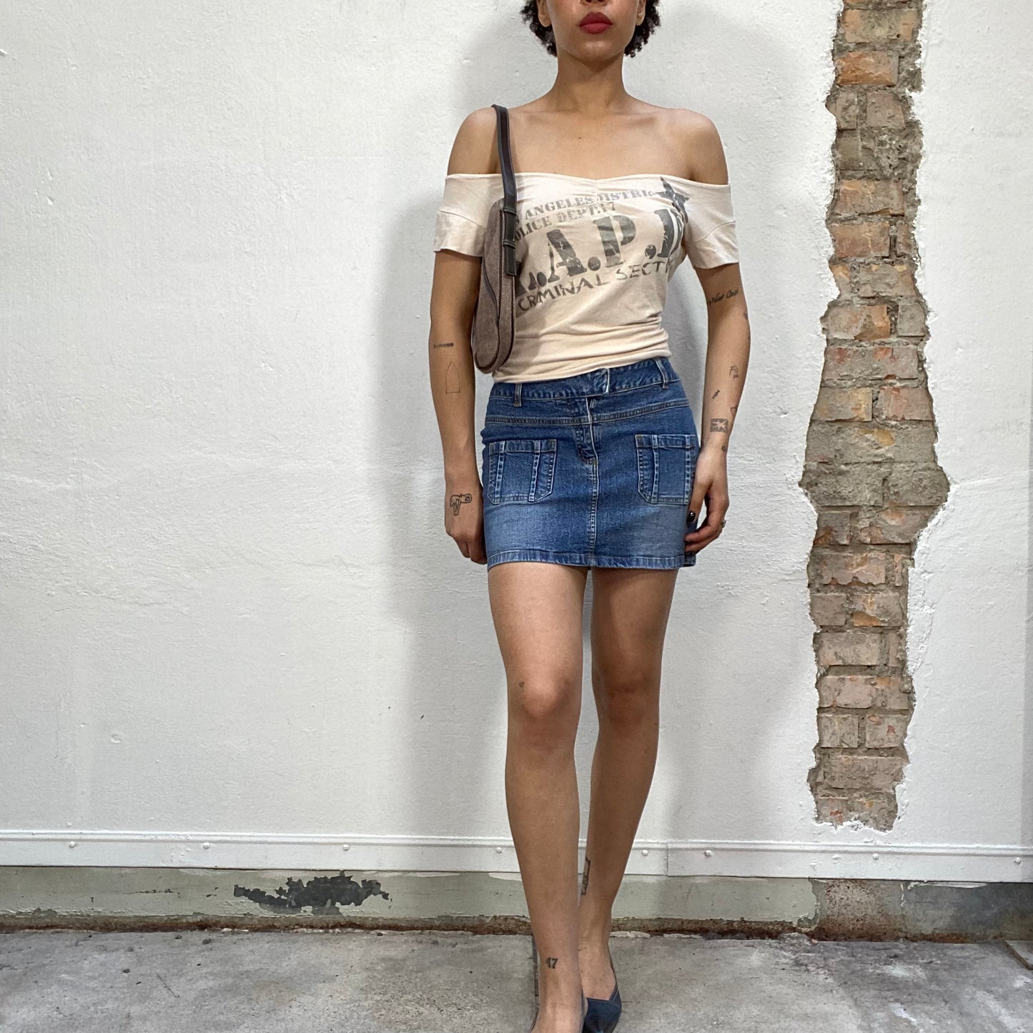 Vintage 2000's Classic Denim Summer Mini Skirt with Pockets Details (S)