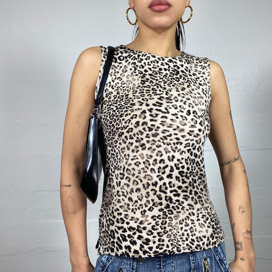 Vintage 90's The Nanny Beige Top with Cheetah Print (M)