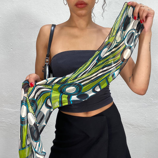 Vintage 90's Funky Green Blue and White Silk Scarf with Circle Print