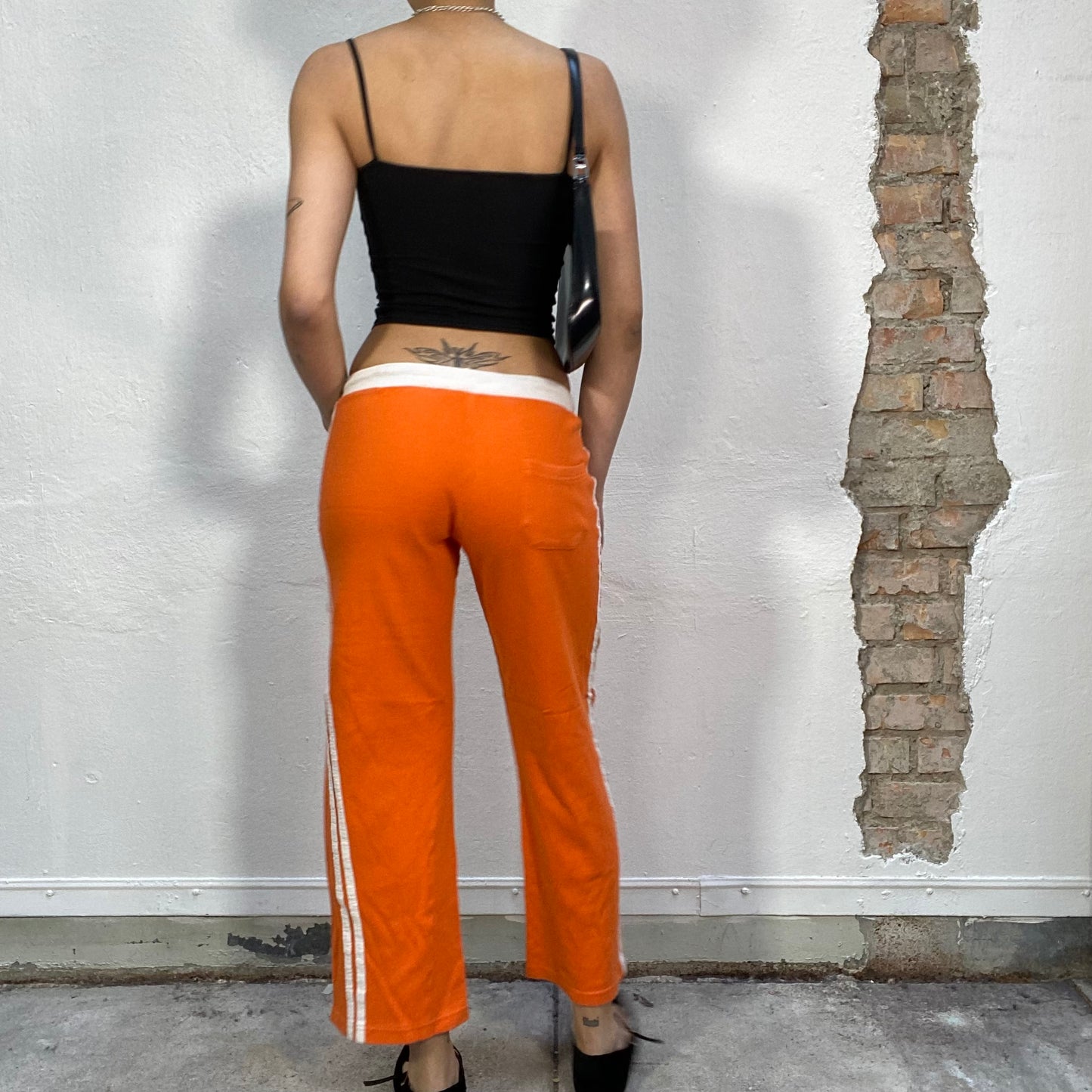 Vintage 90's Streetstyle Orange Sporty Capris with White Side Stripes (S)