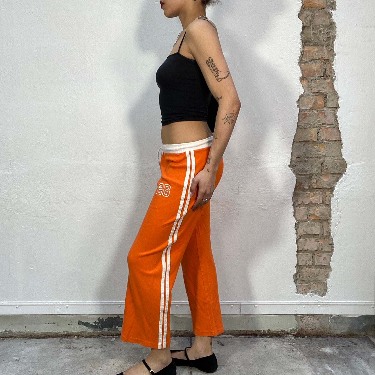 Vintage 90's Streetstyle Orange Sporty Capris with White Side Stripes (S)