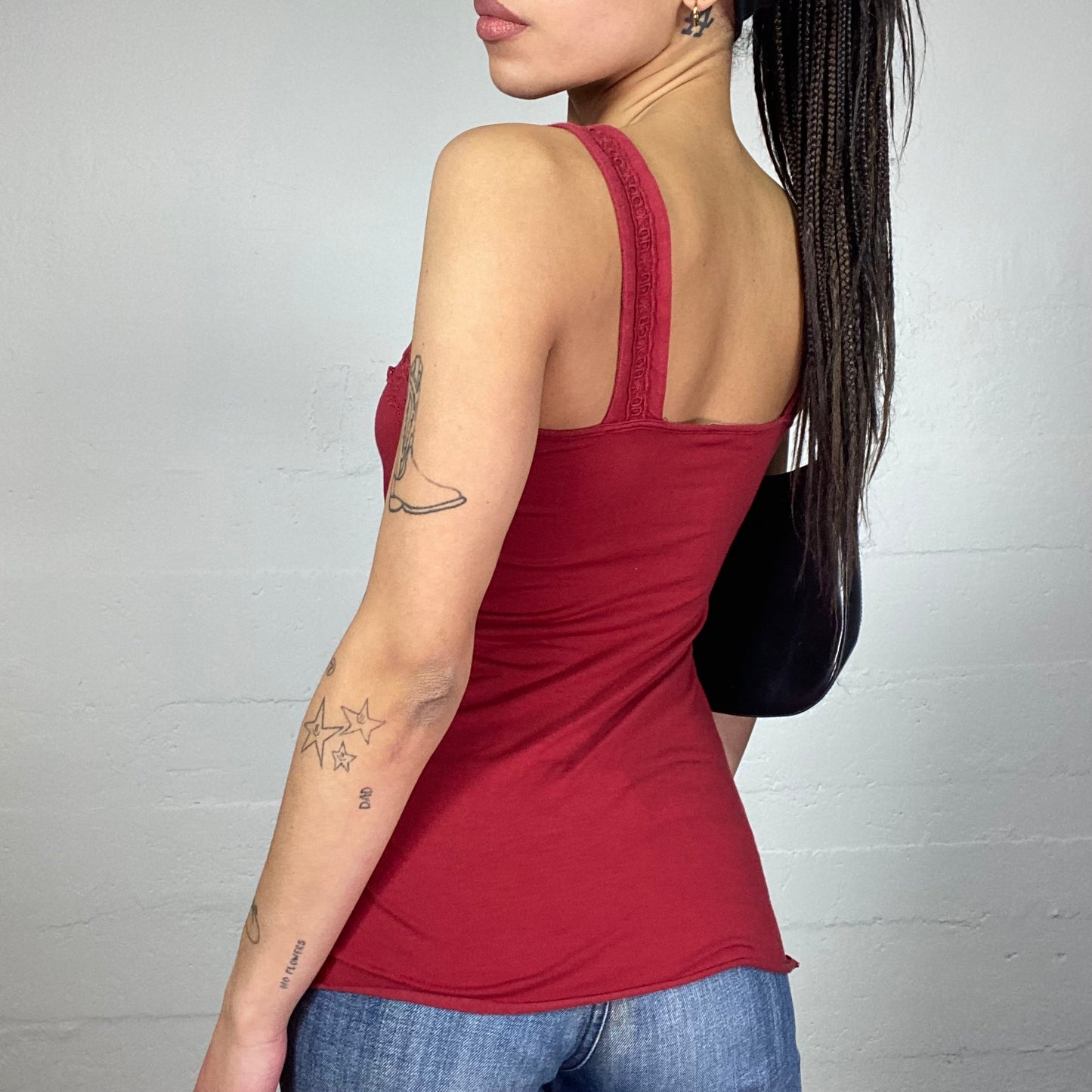 Vintage 2000's Romantic Red Top with Satin Ribbon Trim Detail (S)