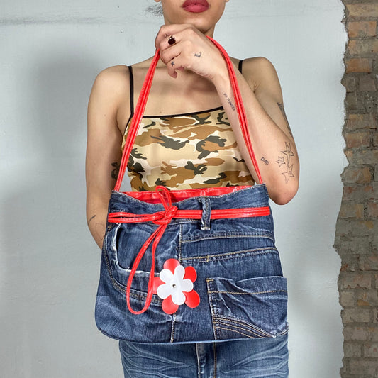 Vintage 2000's Jeans Shoulder Bag with Red Glossy Strings