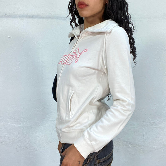 Vintage 2000's Puma Sporty White and Pink Zip Up Sweater (S)