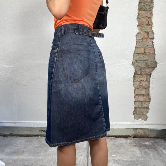 Vintage 90's Levi's Dark Wash Denim Midi Skirt (S)