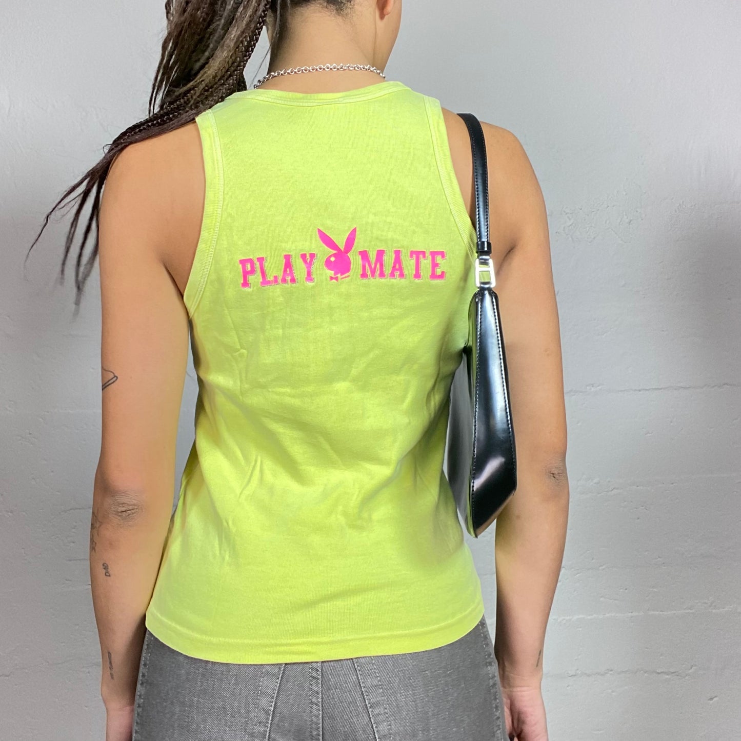 Vintage 90's Playboy Yellow Tank Top with Pink Logo Print (S)