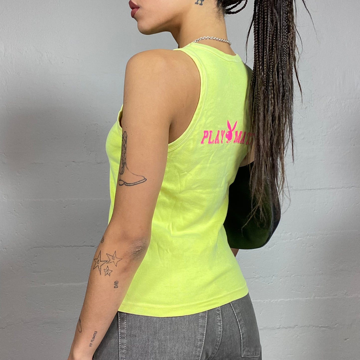 Vintage 90's Playboy Yellow Tank Top with Pink Logo Print (S)