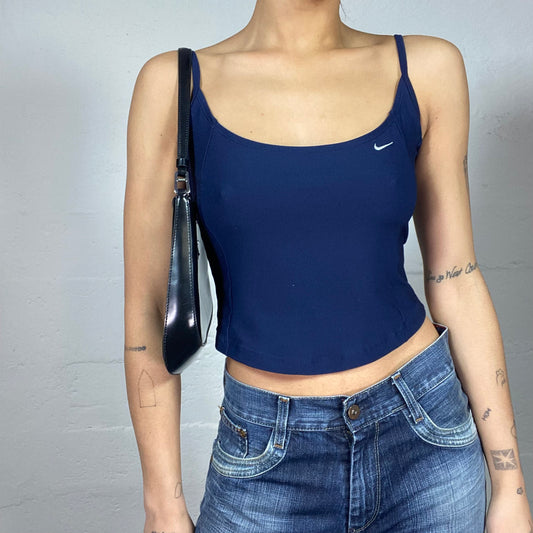 Vintage 2000's Nike Sporty Girl Navy Blue Top with Brand Logo Detail (S)