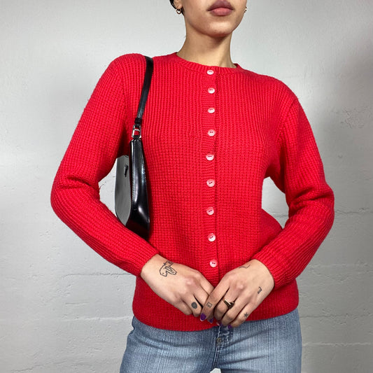Vintage 2000's Matilda Djerf Style Red Knit Button Up Cardigan (M)